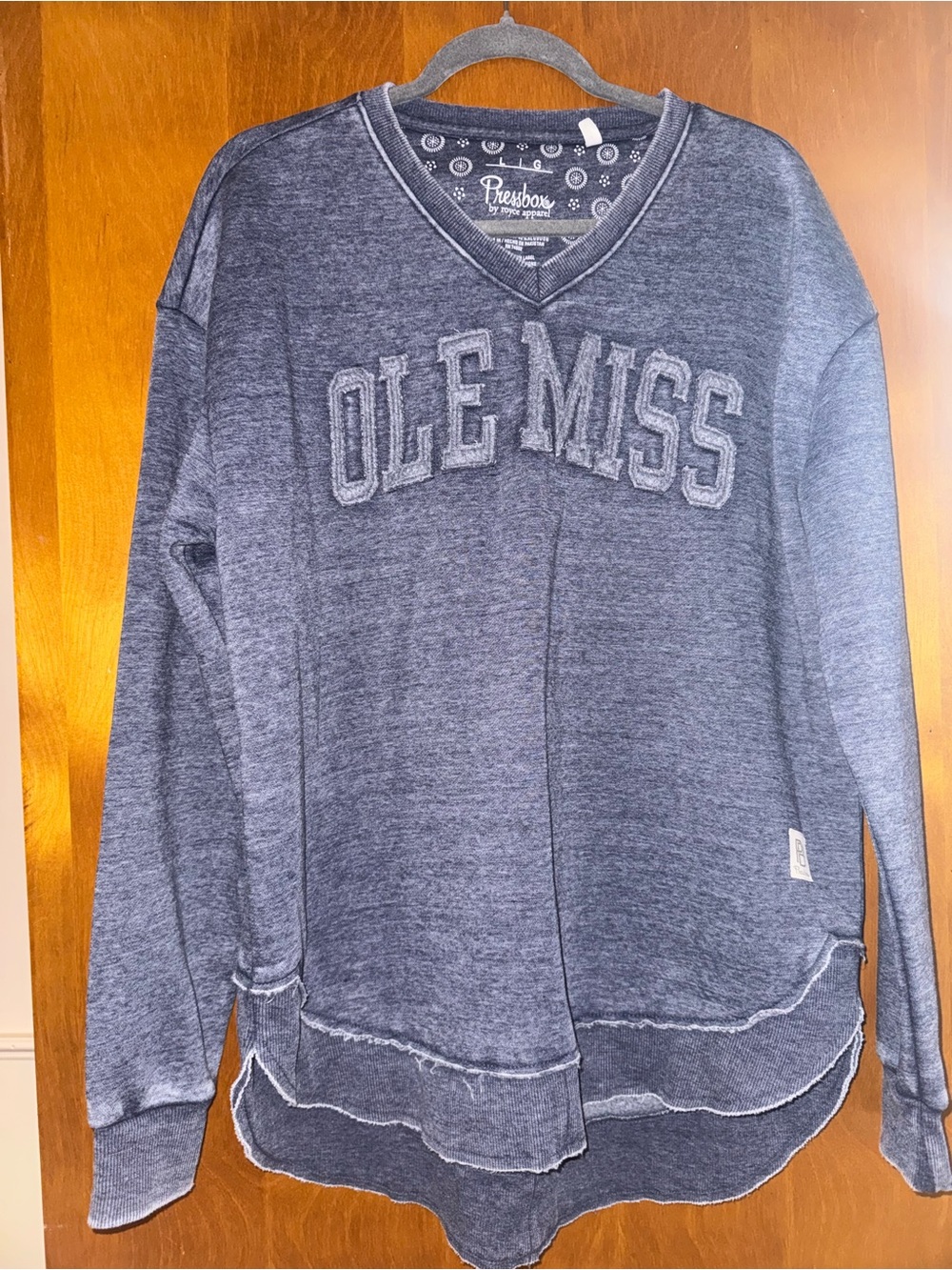 Pressbox Women's Washed Blue V-Neck Ole Miss Pullover